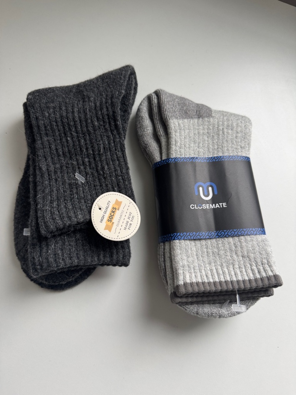 Closemate Men's Gray Crew Socks - 2 Pack